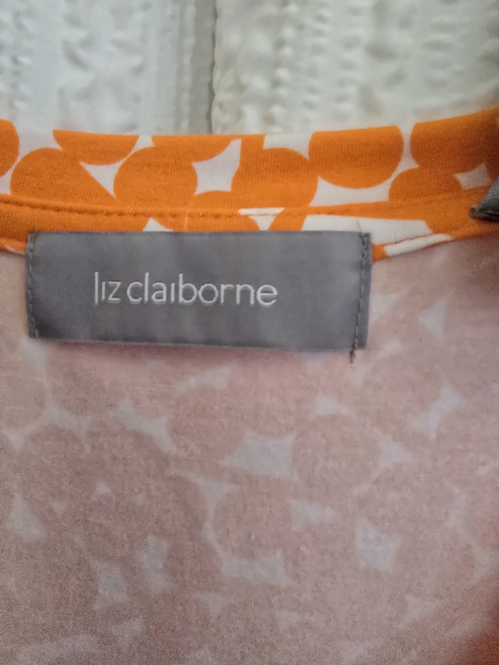 Liz Claiborne Orange Printed Short Sleeve Scoop Neck Top - Picture 3 of 7